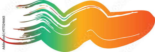 Abstract colorful wavy brush stroke with gradient of green, orange, and red, representing creativity and artistic expression with a vibrant, fluid motion