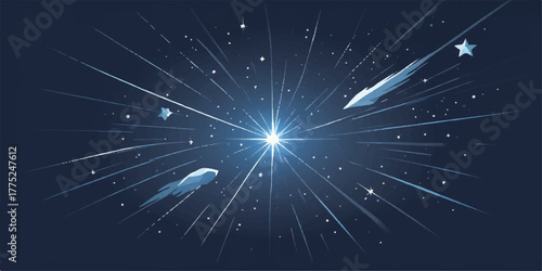 Glowing blue abstract space design with bright night stars and magical light