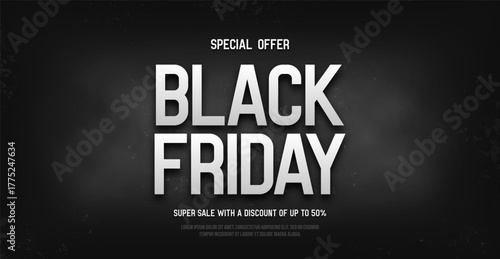 Black Friday banner. Promotion sale poster with discount offer. Marketing advertisement and online store concept. Vector illustration.