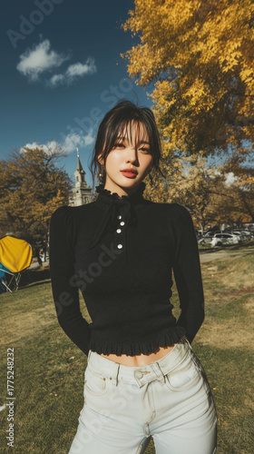 가을 니트 패션의 여성