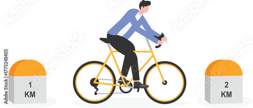 Vector cartoon illustration of a group of people in business suits standing at the start of a path with a leader at the head pointing to the final location pin.
