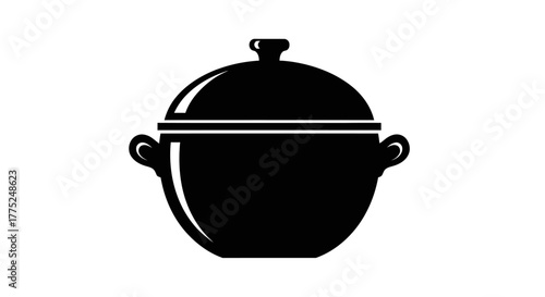 Simple black and white illustration of a cooking pot with a lid