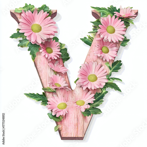 floral alphabet letter V