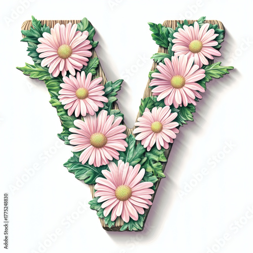 floral alphabet letter V