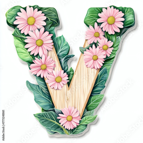 floral alphabet letter V