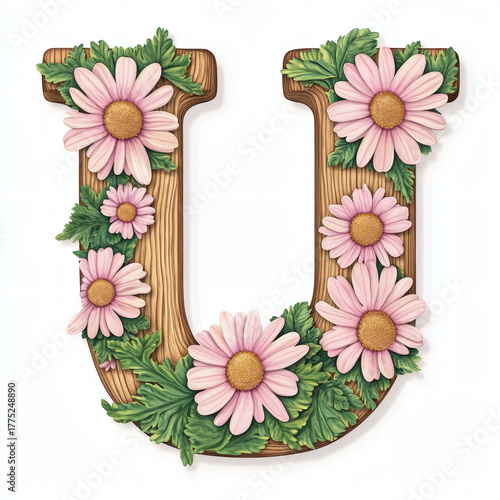 floral alphabet letter U