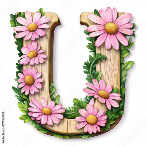floral alphabet letter U