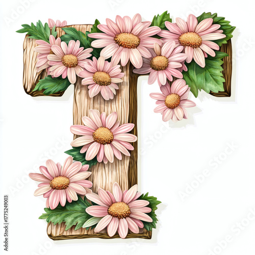 floral alphabet letter T