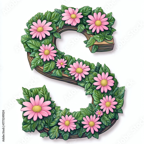 floral alphabet letter S