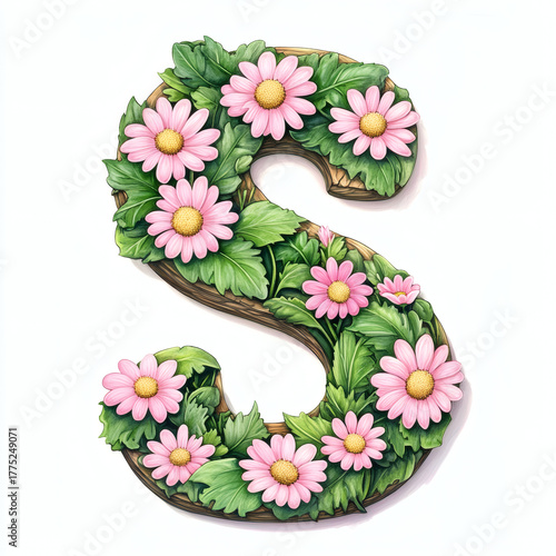 floral alphabet letter S