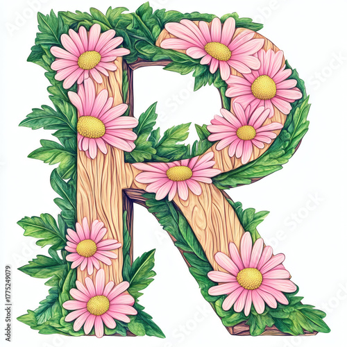 floral alphabet letter R