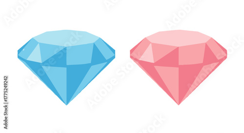 Two brightly colored gemstone shapes a blue and a pink diamond