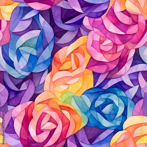 Captivating watercolor seamless vector pattern of vivid roses backdrop, elegance and creativity rich colors and intricate floral elements. Aesthetic beauty bouquet of roses on a purple backdrop
