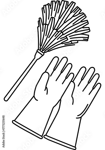 Rubber gloves and feather duster line art