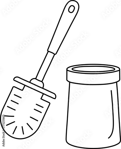 Toilet brush and holder line art