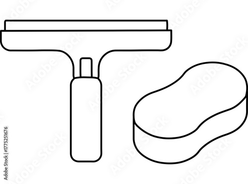 Window squeegee and sponge line art