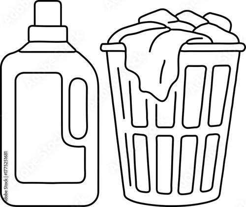 Laundry detergent and clothes hamper line art