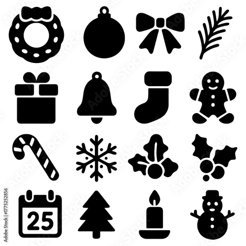 Festive Silhouettes: A collection of meticulously crafted, festive silhouettes representing iconic holiday decorations, evoking the spirit of joy and the anticipation of seasonal celebrations. 