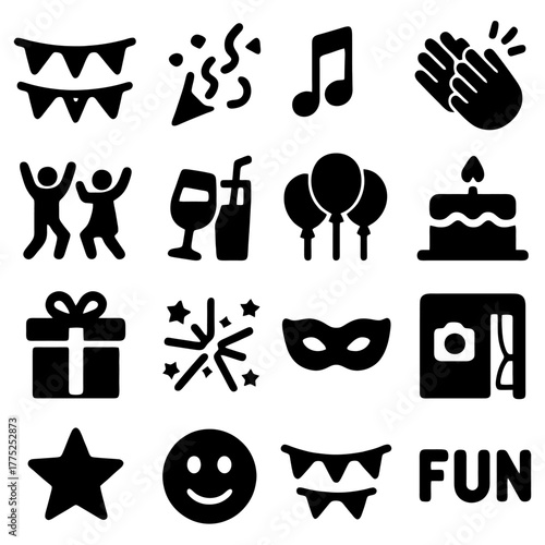 Joyful Icons: A vibrant collection of celebratory icons, capturing the essence of jubilation, merriment, and festive gatherings. 
