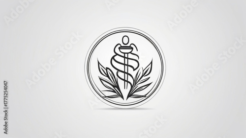Vector illustration of a medical symbol featuring a caduceus entwined with a staff against a plain background