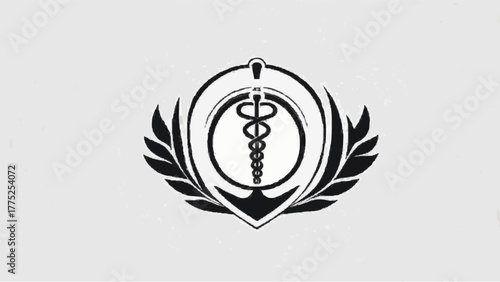 Simplified vector graphic of a medical symbol, showcasing a caduceus with wings and a staff on a plain backdrop