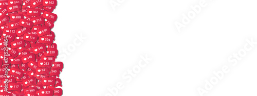 Like icons frame. Like counter icons border. Numbers and hearts for Social Network. Social media elements, Emoji reactions.. Copy space. Vector illustration.