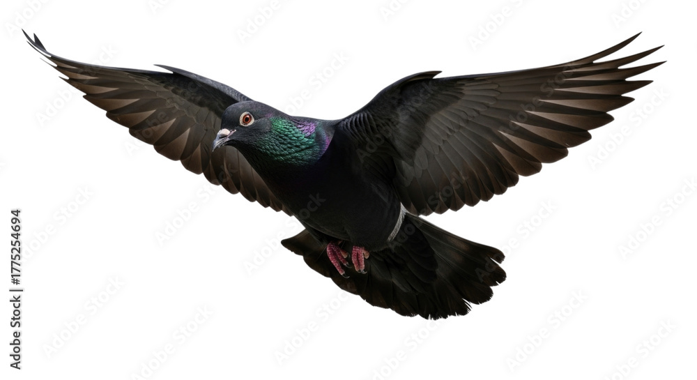Fototapeta premium Pigeon Bird with Spread Wings in Flight cutout isolated transparent bg png