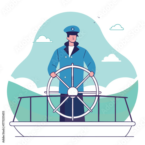 Sea Captain Illustration: Sailor Ship Rudder Vector Design