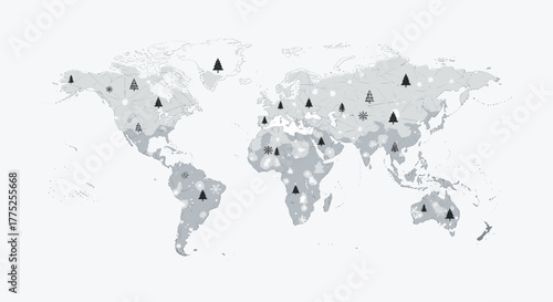 World Map Christmas Theme  Global Winter Holiday Connection Illustration
