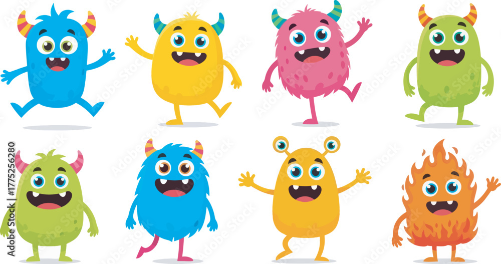 Obraz premium Cute Fluffy Monster Character Collection Illustration 