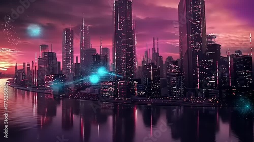 Futuristic Cityscape at Sunset: A stunning time-lapse video of a modern metropolis bathed in the