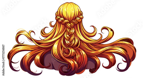 Magnificent Braided Golden Hair Illustration with Wavy Strands and Intricate Styling