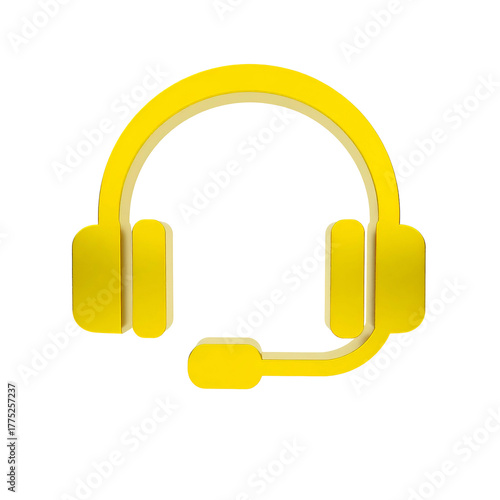 Golden headset icon with a microphone, rendered with highlights and shadows, on black background