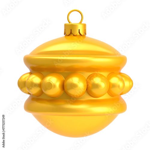 Golden holiday ornament with classic design, isolated on black background