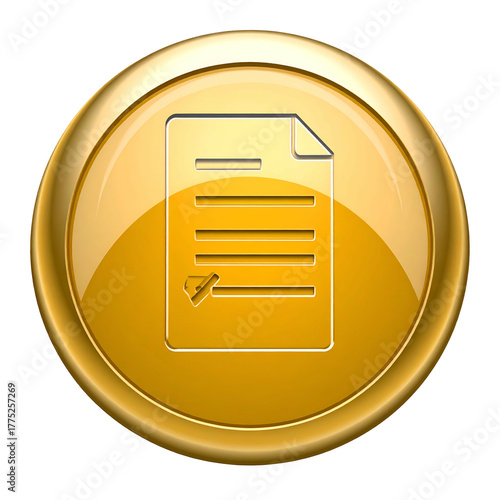 Golden icon of a document with a signature and a rounded glossy frame
