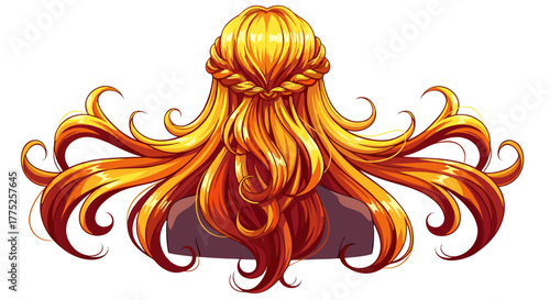 Stunning long blonde braided hairstyle illustration with flowing wavy hair