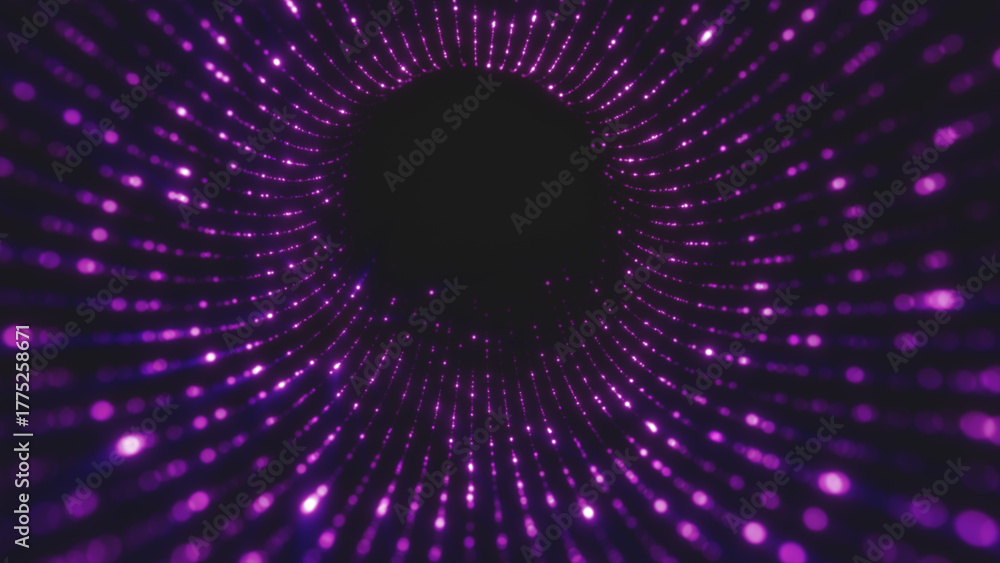 Fototapeta premium Abstract glowing tunnel of purple lights forming a hypnotic vortex with bright particles