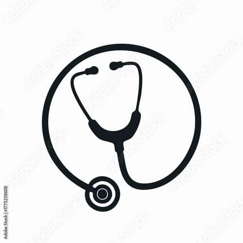 Medical stethoscope icon inside circle representing healthcare and medicine.