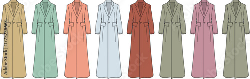 Elegant Long Coats in a Variety of Colors Fashion Illustrations and Design Elements