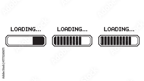 Three loading bars with varying progress simple design on transparent background silhouette