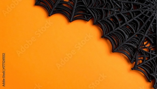 Halloween Themed Black Spider Webs Against Bright Orange Background For Holiday Decor