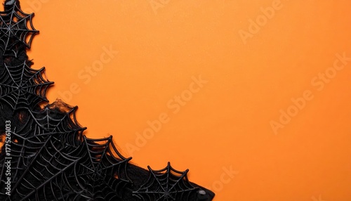 Halloween Themed Black Spider Webs Against Bright Orange Background For Holiday Decor