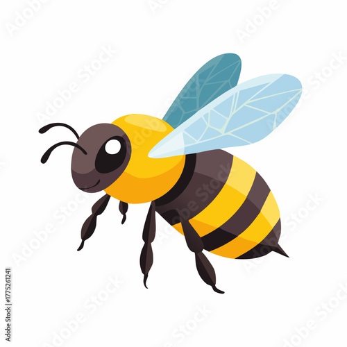 Detailed illustration of a honeybee in flight, isolated on white.