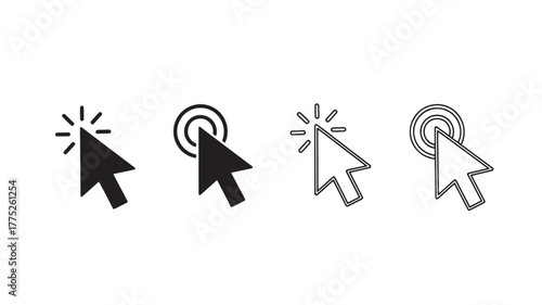 Four distinct computer cursor variations on transparent background silhouette