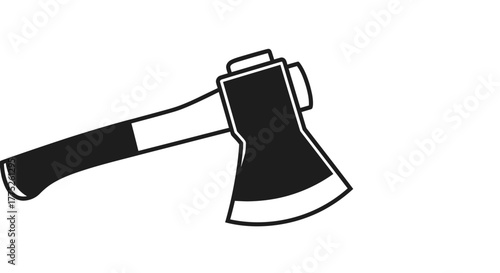 Black and white illustration of a classic axe with a wooden handle, ready for chopping.