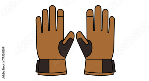 A pair of brown work gloves with reinforced palms and adjustable wrist straps, shown as a flat vector illustration on a white background.