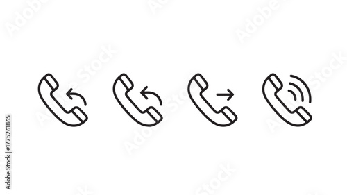 Four stages of a phone call shown in a simple silhouette on transparent background