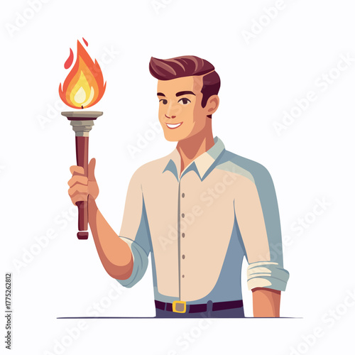 Man holding a torch, symbol of leadership and inspiration.