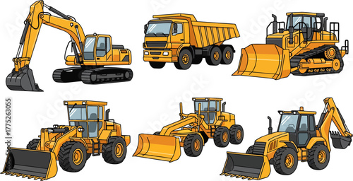 yellow bulldozer excavator isolated on white background