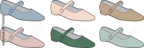 Set of colorful ballet flats in various shades, ideal for fashion and footwear design projects